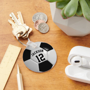 Black and White Team Soccer  ⚽ Ball   Key Ring