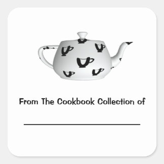 Black And White Teapot Personalised Bookplate Square Sticker