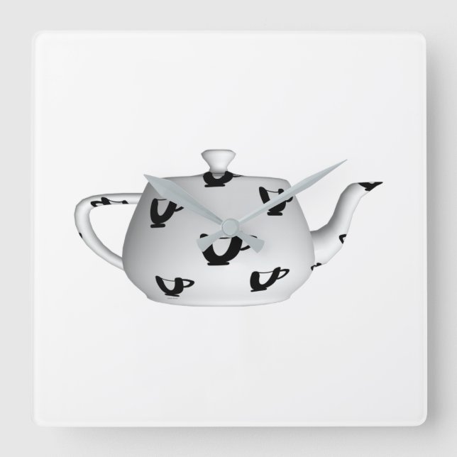 Black And White Teapot Square Wall Clock (Front)