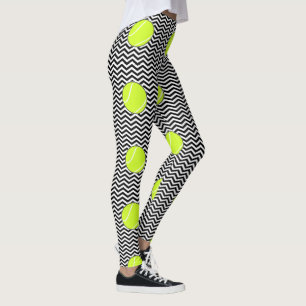 Black and White Tennis Ball Zigzag Leggings