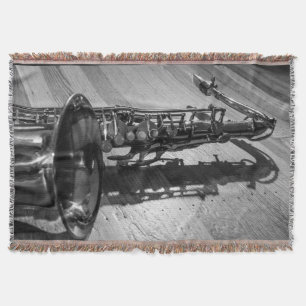 Black and White Tenor Saxophone Throw Blanket