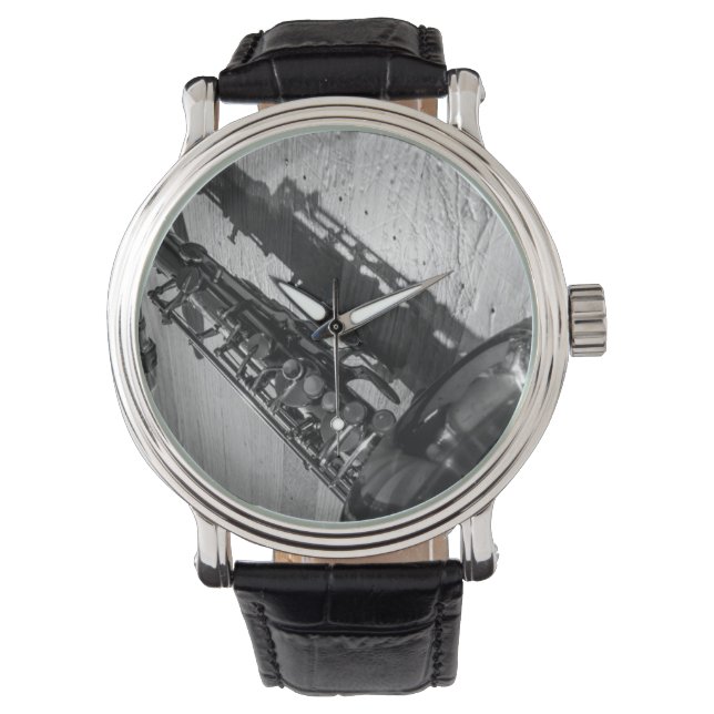 Black and White Tenor Saxophone Watch (Front)