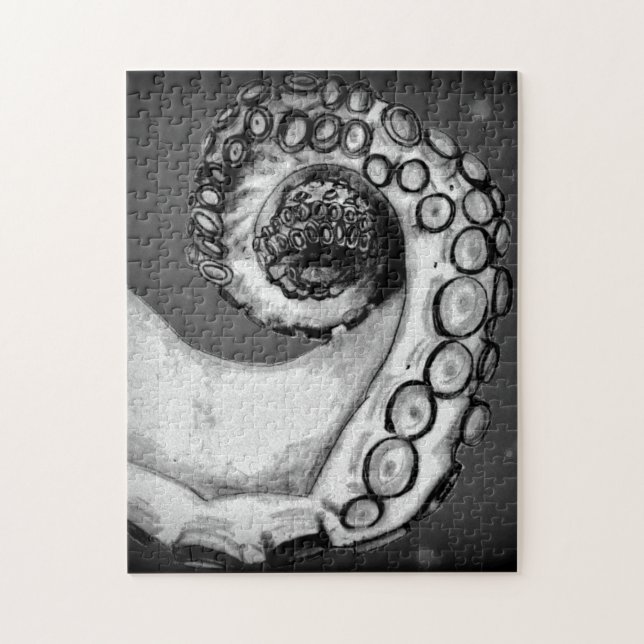 Black and White Tentacle and Bubbles Puzzle (Vertical)