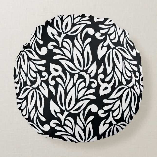 Black and white textile. round cushion (Front)
