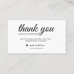 Black and White thank you card for order packaging