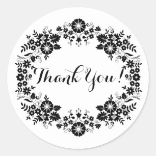 Black And White Thank You Classic Round Sticker
