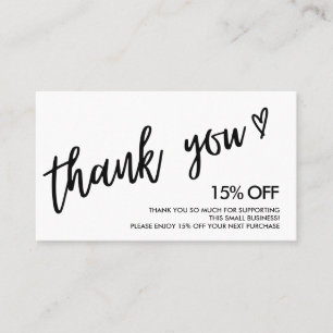 Black and White Thank You Heart Business Card