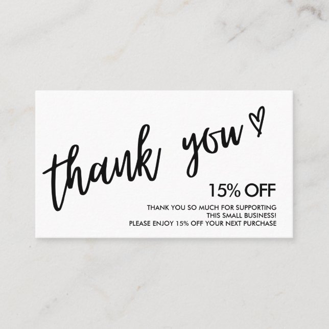 Black and White Thank You Heart Business Card (Front)