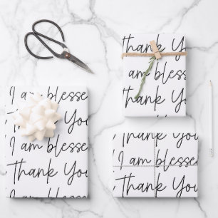 Black and White Thank You I am Blessed Typography Wrapping Paper Sheet