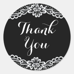 Black And White Thank You Lace Wedding Party Classic Round Sticker