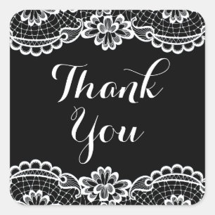 Black And White Thank You Lace Wedding Party Square Sticker