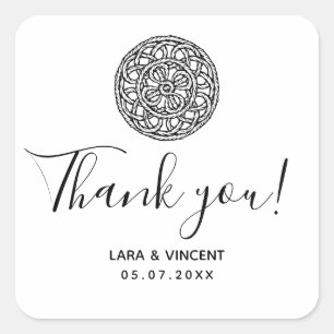 Black and white Thank You macrame style Square Sticker
