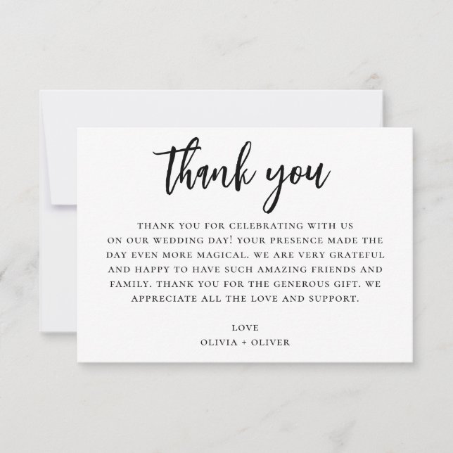 Black and white thank you. Modern wedding note Invitation (Front)