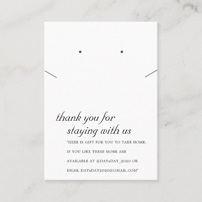 BLACK AND WHITE THANK YOU NECKLACE EARRING CARD (Front)