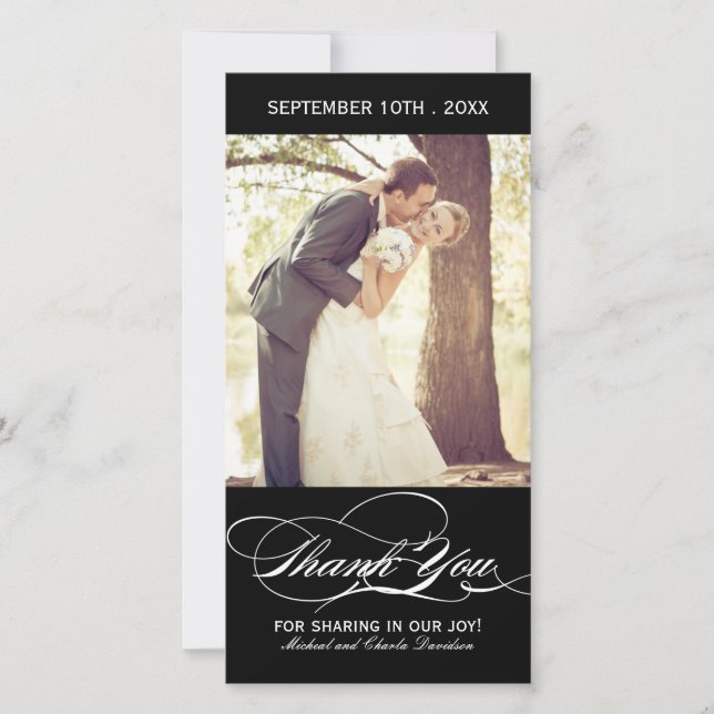Black and White Thank You Photo Card (4x8) (Front)