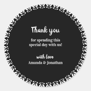 Black and White Thank You Wedding Favour Sticker