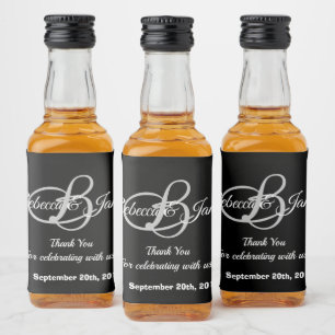 Black and White Thank You Wedding Liquor Bottle Label