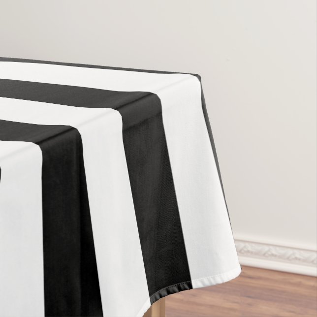 Black and White Thick Striped Tablecloth (In Situ)