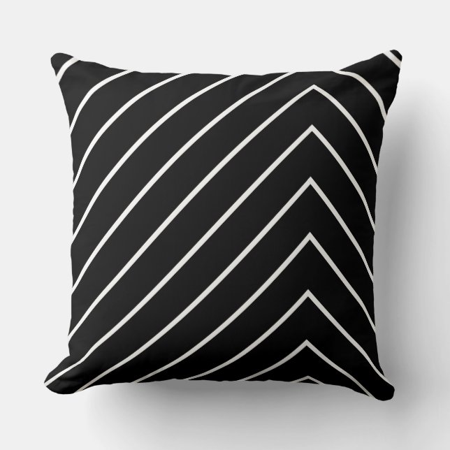 Black and White Thin Zig Zag Lines Cushion (Front)