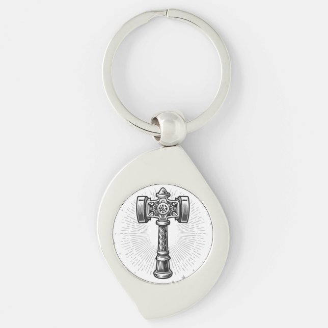 Black and white Thor's Hammer Mjolnir Key Ring (Front)