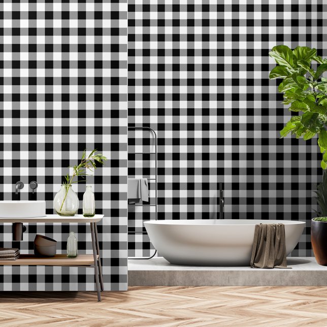 Black And White Three Inch Wide Buffalo Plaid Wallpaper (Creator Uploaded)