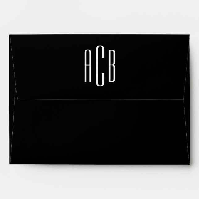 Black and White Three Letter Monogram Envelope (Back (Top Flap))