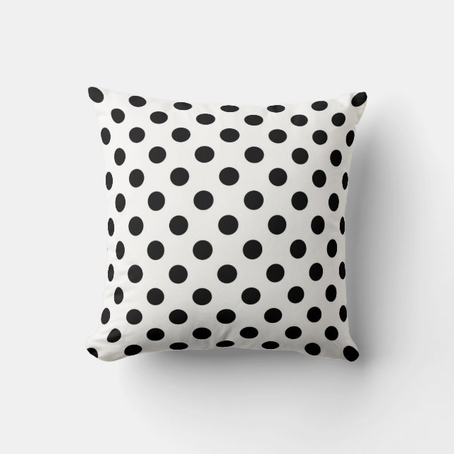 Black and White Throw Pillow, Polka Dots Cushion (Front)