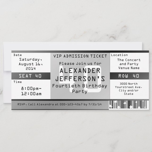 Black and White Ticket Invitations (Front)