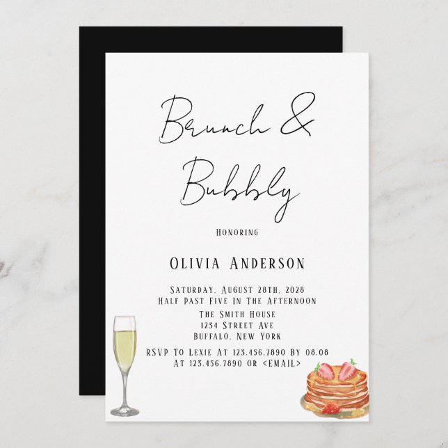 Black and White Tie Pancake Brunch & Bubbly Invitation (Front/Back)