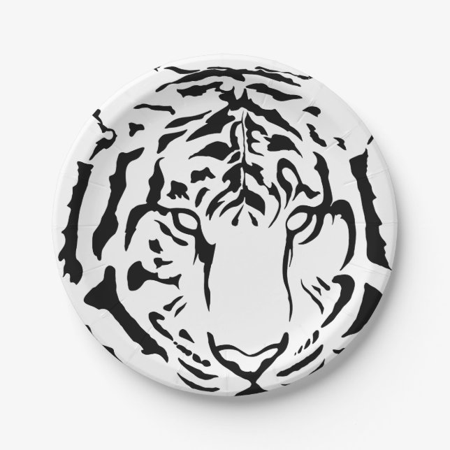 Black and White Tiger Close Up Paper Plates (Front)
