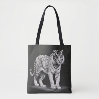 Black and white tiger drawing tote bag