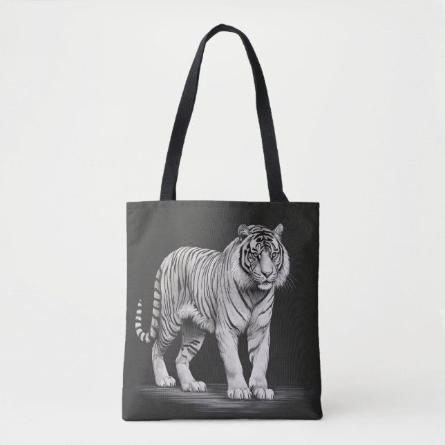 Black and white tiger drawing tote bag (Front)