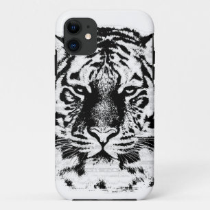 Black and White Tiger Face Close Up iPhone 11 Case