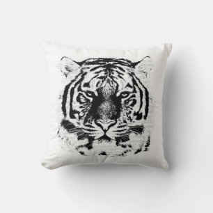 Black and White Tiger Face Close Up Cushion