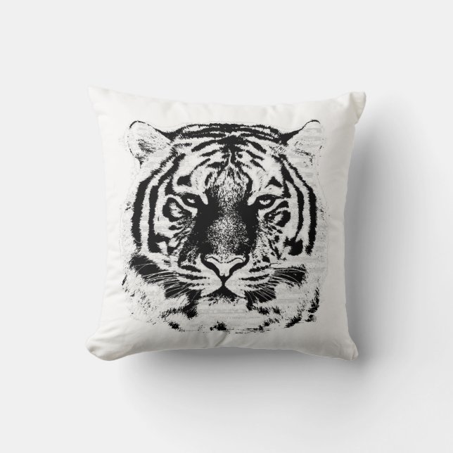 Black and White Tiger Face Close Up Cushion (Front)