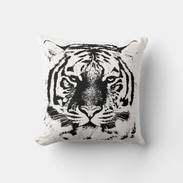 Black and White Tiger Face Cushion (Front)