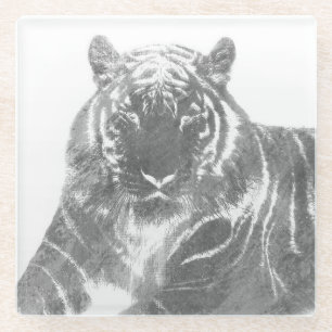 Black and White Tiger Glass Coaster