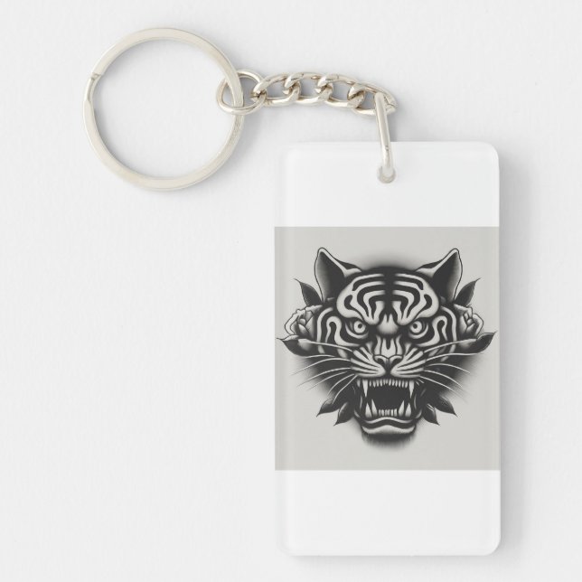 Black and white tiger key ring (Front)