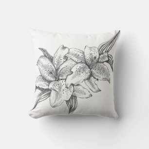 Black and White Tiger Lily Cushion