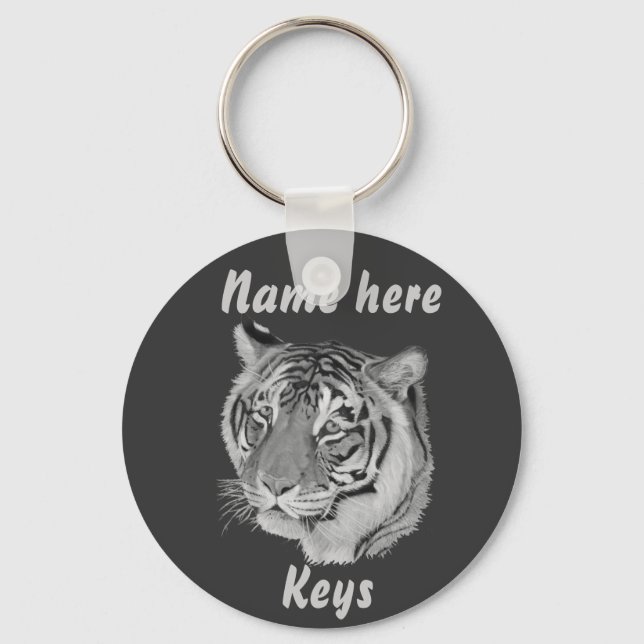 black and white tiger painting of big cat key ring (Front)