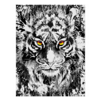Black and white Tiger Poster Art - Tiger Drawing