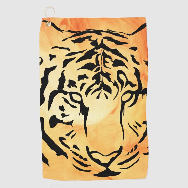 Black and White Tiger Silhouette Golf Towel (Front)