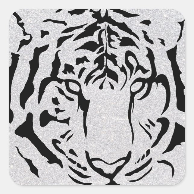 Black and White Tiger Silhouette Square Sticker (Front)
