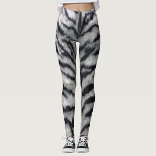 Black and White Tiger Stripe Fur Print  Leggings