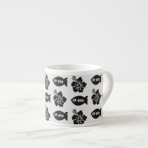 Black and White Tiki Fish and Flower Pattern Espresso Cup