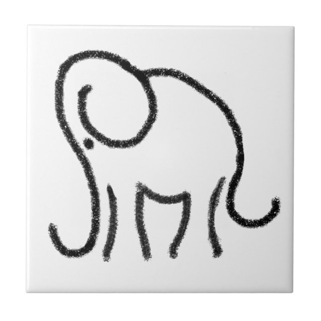 Black and white tile with stylised elephant emblem (Front)