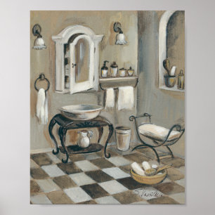 Black and White Tiled French Bathroom Poster