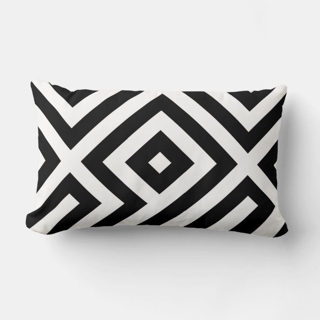 Black and white tiled pattern lumbar cushion (Front)