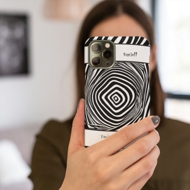 Black and White Time Warp Illusion Case-Mate iPhone Case (Unique, trippy illusion "Smile You're On [Custom Name's] Camera" phone case)