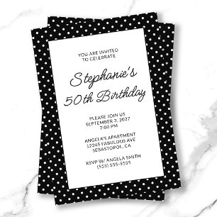 Black and White Tiny Dots 50th Birthday Invitation